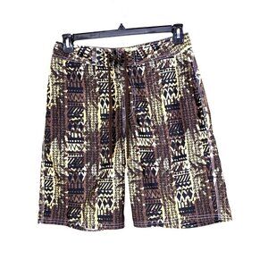 Beach Rays Surf Board Shorts Mens 30 Swim Trunks Hawaiian Tribal Print Brown